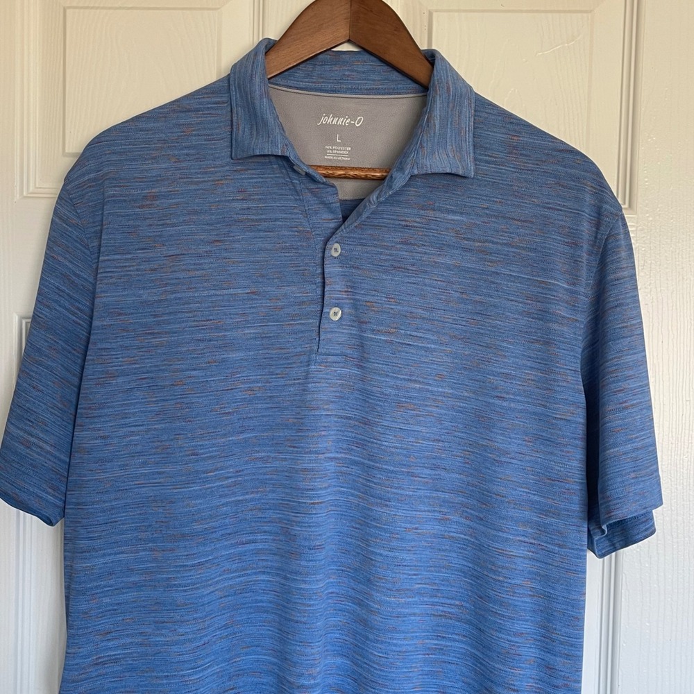 johnnie-O Mens Large Blue Space Dye Performance Short Sleeve Polo Shirt Stretch - Picture 2 of 8
